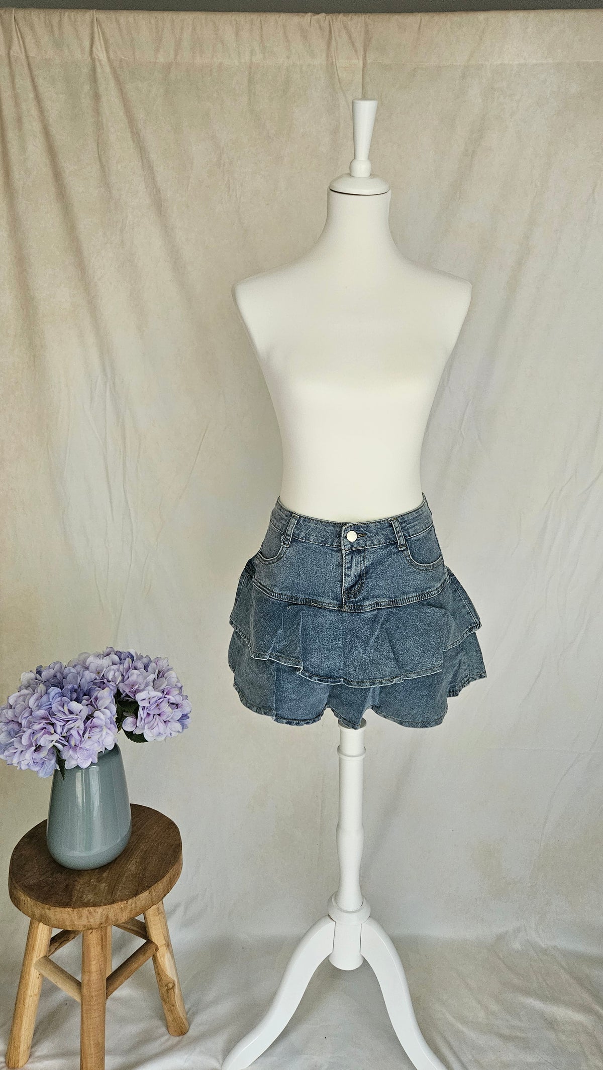Tiered Denim Ruffle Skort