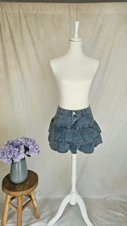 Tiered Denim Ruffle Skort